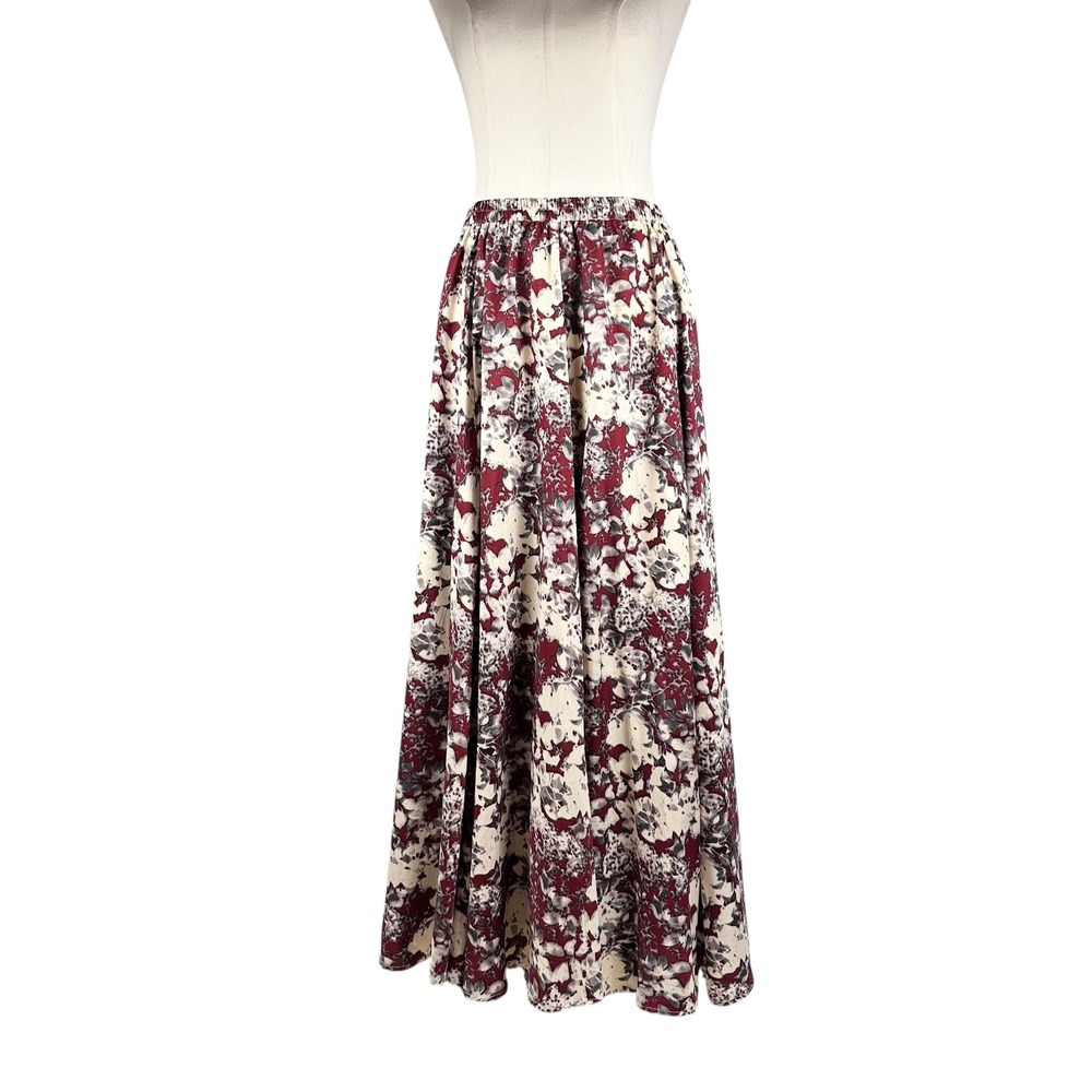 Mix Nouveau NY Burgundy Floral Maxi Skirt Size M Abstract Boho Flowy Festival
